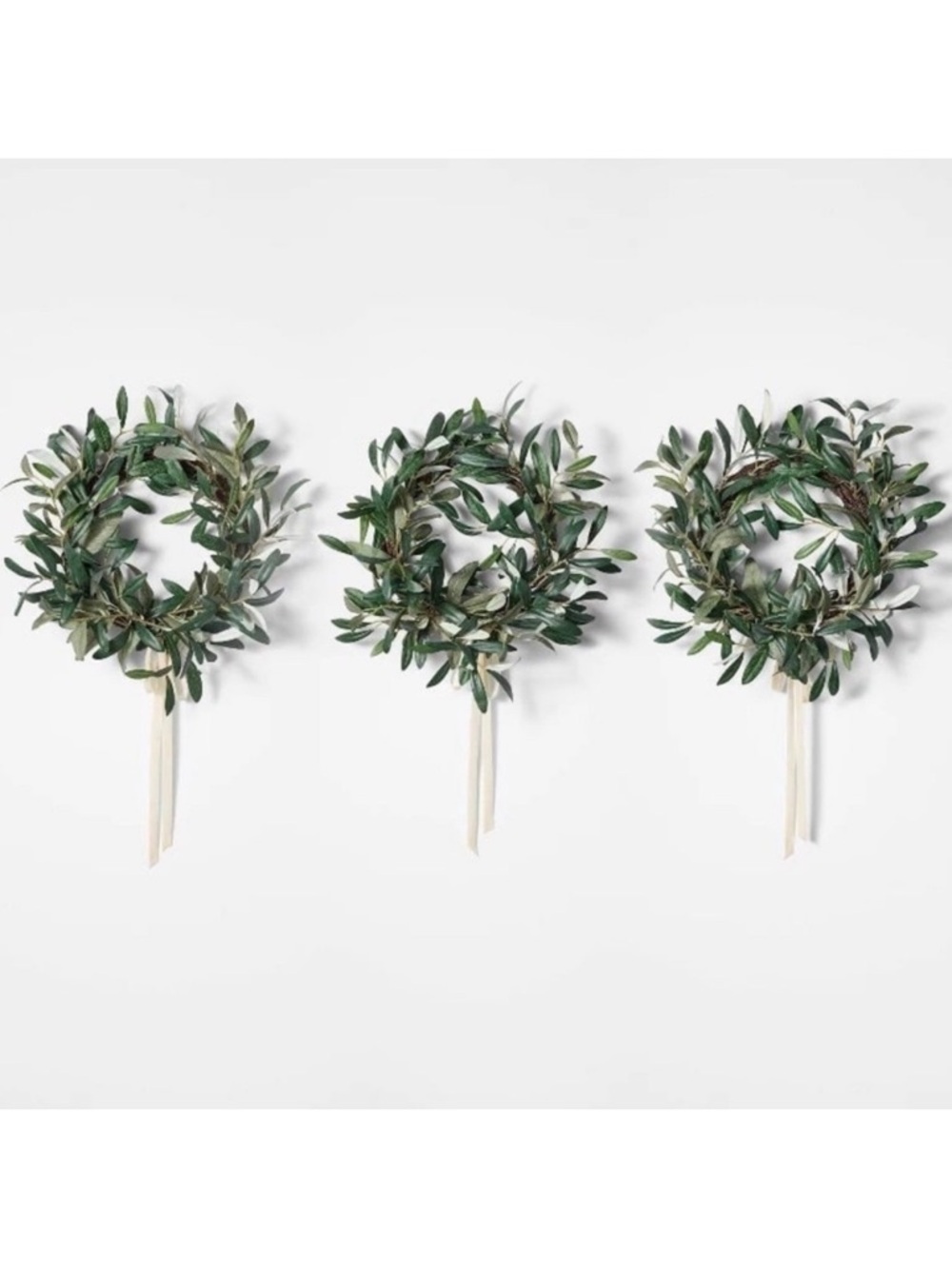 Studio McGee Threshold **Set of 3** Mini Olive Wreaths with Ribbon NEW IN BOX